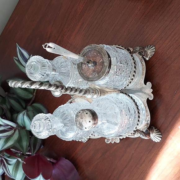 Sterling silver cut glass cruet set - Picture 11 of 13